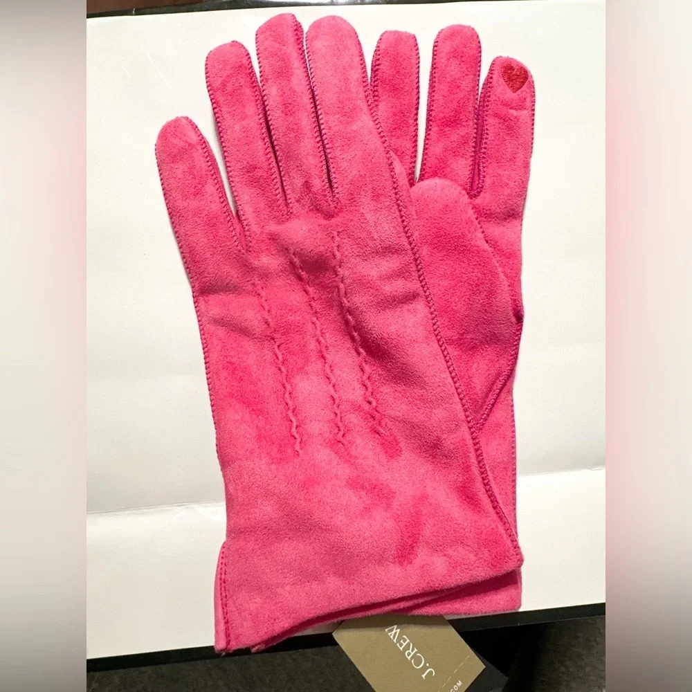 NWT J.Crew Italian Suede Tech-Touch Gloves Cashmere lined Fuchsia Pink sz Small